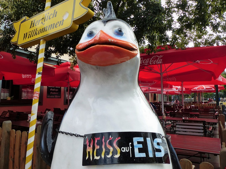 viennergy fotorallye, 2017, pinguin mit schild "heiß auf eis", thema "so darst du nicht denken"