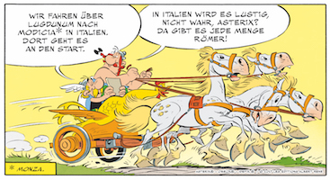 asterix, obelix, streitwagen, asterix in italien, römisches reich, jean-yves ferri text sprechblasen, didier conrad illustrationen, italien, comic-strip