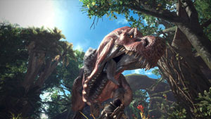 monster hunter world test,t-rex, dinosaurier