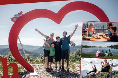 Familie in Annaberg am Hennesteck mit Essen auf der Anna-Alm, beim Speicherteich und beim Fliegen mit der Zipline
