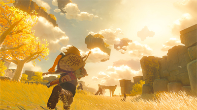 Link rennt ins Abendlicht der Open World