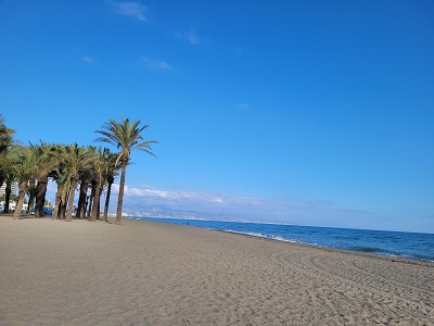 Palmen, Sandstrand und Meer in Torremolinos