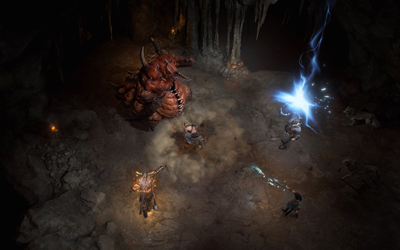 Ein Kampf in einer Höhle von Diablo 4