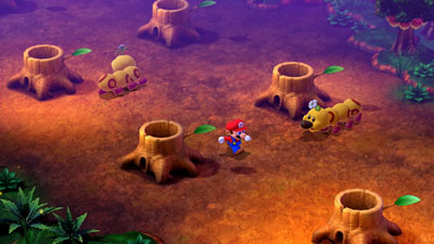 Mario rennt durch den Wald mit Wiggler