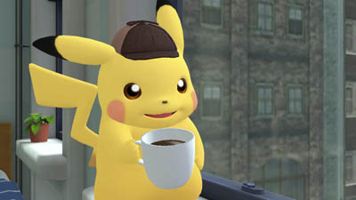 Pikachu trinkt einen Kaffee