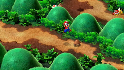 Mario springt aus der Isoperspektive durch das Pilzkönigreich