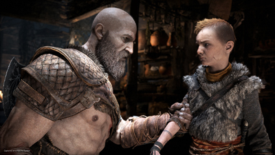 Kratos packt Atreus beim Arm