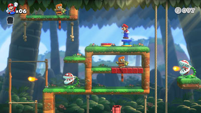 Mario aktiviert Schalter in einem Labyrinth