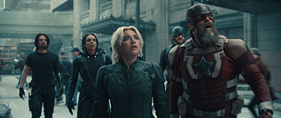 Belova, Wyatt Russell als John Walker, und David Harbour als Red Guardian/Alexei Shostakov