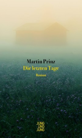 Das Cover des Romans Die letzten Tage von Martin Prinz. Ein Haus im Nebel auf einem Feld.
