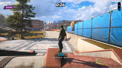 Tony Hawk steht vor dem College aus Tony Hawk's Pro Skater 4