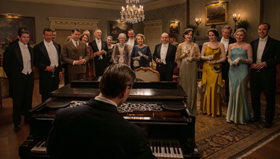 Allen Leech als Tom Branson, Dominic West als Guy Dexter, Robert James-Collier als Thomas Barrow, Douglas Reith als Lord Merton, Sarah Crowden als Lady Manville, Penelope Wilton als Isobel Merton, Paul Giamatti als Harold Levinson, Elizabeth McGovern als Cora Grantham, Michelle Dockery als Lady Mary, Hugh Bonneville als Robert Grantham, Laura Carmichael als Lady Edith and Harry Hadden-Paton als Bertie Hexham in Downton Abbey