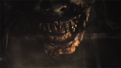Die scharfen und blutigen Zähne eines Monsters aus Resident Evil Requiem sind im Fokus eines Bilds mit einem Film-Filter