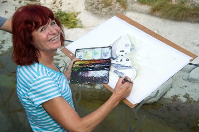 Margit König mal Pandas im Tiergarten Schönbrunn