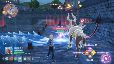 Mega-Hundemon greift wildes Pokémon an