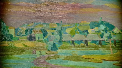 Ölgemälde von Hans Böhler (1884-1961): Brücke bei Angern, 1935
