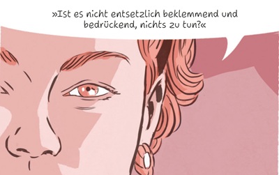 Sprechblase und Portraitausschnitt aus dem Comic-Roman über Romy Schneider
