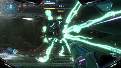 Bossgegner Xelios schießt Laser in Metroid Prime 4