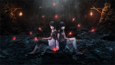 Die Zwillinge in Fatal Frame 2 sitzen auf dem Waldboden