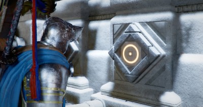 Kliff vor einem schwierigen Rätsel in Crimson Desert.