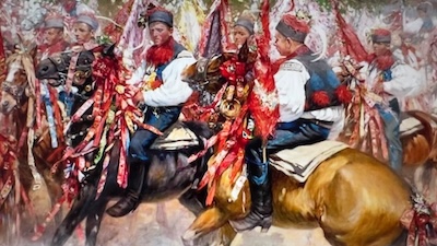 Ausschnitt aus dem Gemälde Jízda králů von Jaroslav Brychta, Moravská galerie v Brně