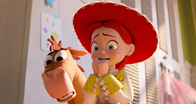 Jessie und Pferd Bully mit bangendem Blick in Toy Story 5