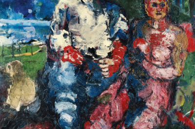 Buntes Gemälde zwischen abstrakter und figurativer Kunst...Teil der Sommer-AUsstellung im Leopold Museum