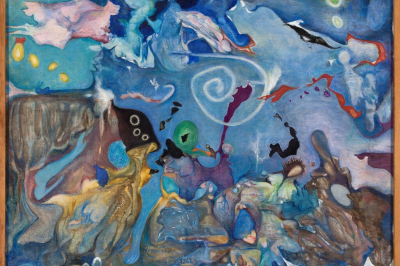 Buntes surrealistisch anmutendes Gemälde
