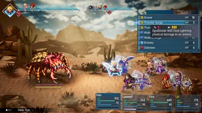 Ein Kampf gegen eine Spinne in der Wüste mit Menüs in Final Fantasy Resonance
