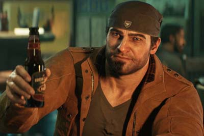 Marcus hält ein Bier nach oben in Gears of War: E-Day.