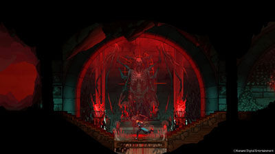 Eine rote Statue mit Feuer in Castlevania Belmont's Curse