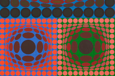 Würfel mit 3D-Illusion in buntem Raster (optische Illusion)