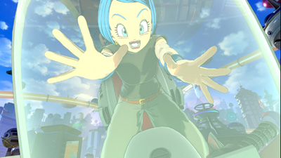 Bulma schreit und fällt in Richtung der Kamera
