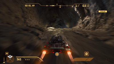 Ein Land Speeder während einem Boost in einer Höhle